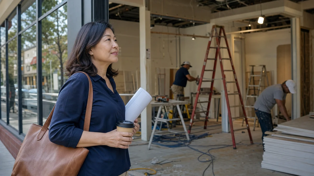 A rep observing a new retail tenant improvement from outside the work area.