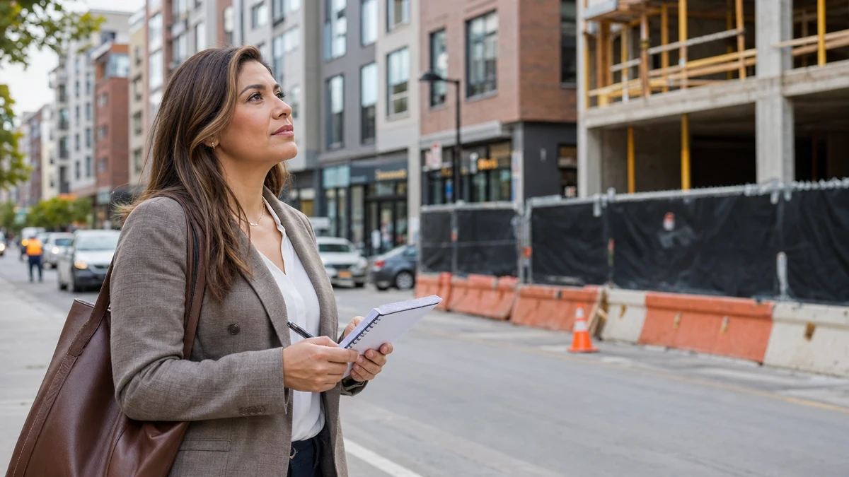 A supplier representative checking a mixed-use construction corridor.